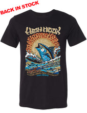 Load image into Gallery viewer, Stick Figure collaboration &quot;Wishin I was Fishin&quot; T-shirt (Black)

